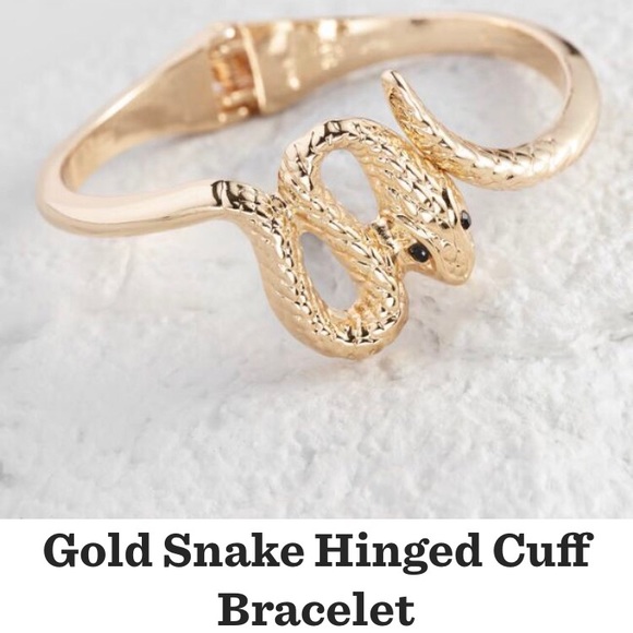 Gold Snake Hinged Cuff Bracelet - Picture 2 of 6